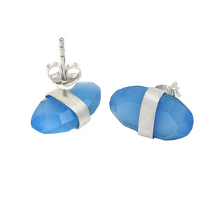 <b>Emerald</b> Cut Earring 925 Sterling Silver Natural Chalcedony Gemstone Oval Shape <b>Stud</b> Earrings Handmade Jewelry Wholesale Supplier - Product Image 1