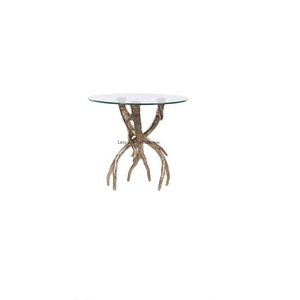 Mesa de centro de metal hecha a mano de diseño único, mesa de centro de aspecto elegante de diseñador de sombra antigua de latón con tapa de cristal transparente - Product Image 1