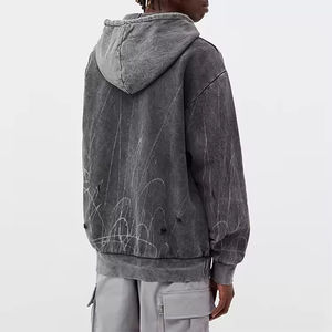 Sweat à capuche unisexe personnalisé avec logo, fermeture éclair, délavé à l'acide, pour homme, lourd, effet usé, broderie 3D, anti-plis, motif uni, personnalisé - Product Image 3