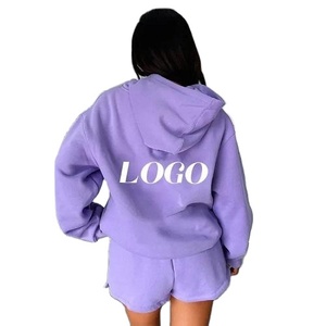 Conjunto de Sudadera con Capucha y Pantalones Cortos para Mujer, Antiarrugas, Transpirable, Informal, para Invierno, de Alta Calidad, Felpa, Corte Holgado, Personalizable en la Parte Delantera - Product Image 4
