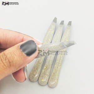 Pince à épiler pour sourcils RMI, produit le plus populaire, couleur nude avec revêtement en poudre / pointe en acier inoxydable argenté, ensemble de pinces à épiler à pointe angulaire - Product Image 6
