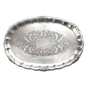 Bandeja de Servir Ovalada Plateada Vintage Ecológica, Hecha a Mano, Duradera, Grabada, Regalo para Cocina Nueva, Directo de Fábrica - Product Image 1