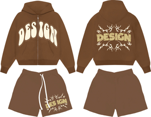 OEM Custom <b>Tracksuits</b> for Men Zip up Hoodie and Short Set Cotton French Terry Men's Custom Two Piece Hoodies and Jogger Sets - Product Image 5