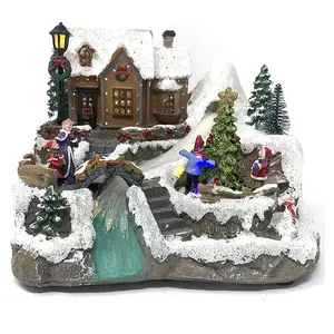 Weihnachten Poly resin Haus Figur mit USB und Batterie Resin House River Crafts