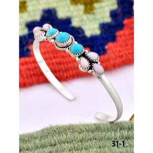 Southwest Handmade Pink <b>Opal</b> & Kingman Sterling Silver Cuff <b>Bracelet</b> Fashionable Accessory - Product Image 1