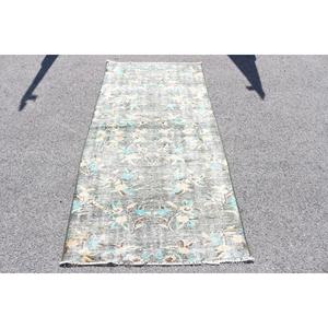 Tapis turc à motifs végétaux 3x6,2 pieds, gris, tapis en laine vintage - Product Image 1