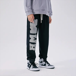 Hommes décontracté 100% coton Jogger pantalons de survêtement en gros personnalisé sérigraphie lettres coupe ample haute élastique foncé uni teint Baggy - Product Image 1