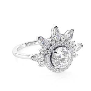 แหวนหมั้นคลัสเตอร์เพชรทรงกลมตัดรัศมีของขวัญสำหรับเธอ - Product Image 6