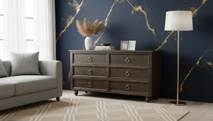 Cómoda de 6 Cajones de Roble Blanco Macizo Estilo Granja de Charleston, Frentes de Pino Reciclado, Rieles de Cierre Suave, Ecológica y Duradera para Dormitorio - Product Image 2