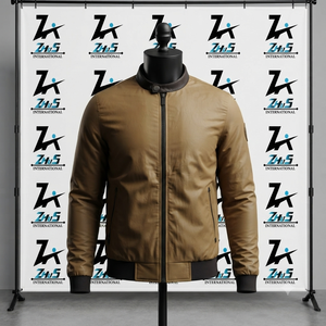 Blouson Bomber en PU pour Homme, Couleur Unie, Col Rabattable, Fermeture Éclair, Coupe-Vent, Vêtement Casual d'Automne, Blouson Chaud en Toile - Product Image 1