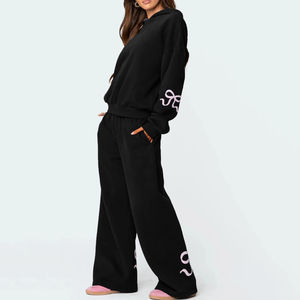 Conjunto de conjuntos sueltos Y2K de 2 piezas para mujer, jersey con capucha de manga larga con estampado de lazo, sudaderas de cintura elástica + Pantalones, chándal - Product Image 4