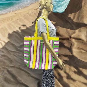Grands sacs à provisions recyclés écologiques Nylon et polypropylène durables à motif rayé en vrac fabriqués en Inde - Product Image 2