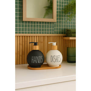 Luxury Eco-Friendly Glass Touchless <b>Hand</b> <b>Wash</b> Dispenser with Bamboo Stand 500ml Large Capacity for Household Use - Product Image 1