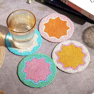Ensemble de dessous-de-verre à thé en perles faites à la main, écologiques et de haute qualité, avec motifs ronds colorés pour la décoration de table, cuisine, cadeau unique - Product Image 6