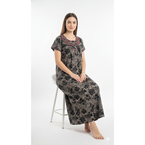 Camisón Largo Informal para Mujer, Color Marrón Oscuro, Manga Corta, con Bolsillos Laterales, Tejido Suave y Transpirable, Cómodo para Uso Diario - Product Image 3