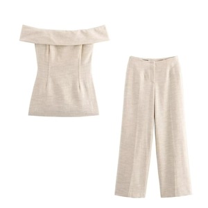 เซ็ตกางเกงแฟชั่นผ่าข้างเปิดไหล่สีพื้นแบบลำลองของผู้หญิงสินค้าใหม่ฤดูร้อน2025 - Product Image 6