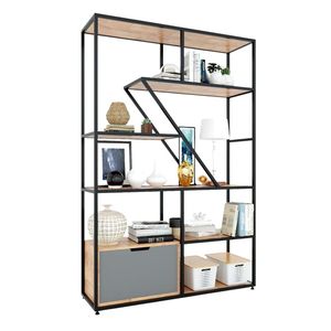 Meuble de salon de style industriel, étagère en bois d'hévéa avec structure en fer et armoire inférieure 120x35x180cm KTB68073 - Product Image 1