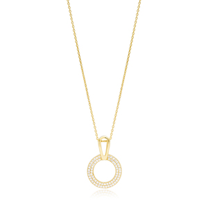 Elegant Round Shape Clear Zircon Stone Turkish Handmade Rhodium Plated 925 Sterling Silver Wedding Party Charm <b>Necklace</b> Pendant - Product Image 1