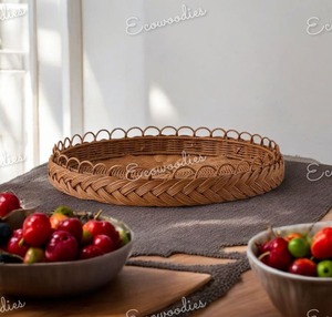 Plateau de canne design Assiette de service en rotin tissé magnifiquement conçue pour le petit déjeuner Dessert Manger des plateaux tissés décoratifs élégants - Product Image 5