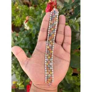 925 <b>Silver</b> Oval Multi Sapphire <b>Bracelet</b> with 14K Gold 18K Gold Rose Gold & Rhodium Plating Diamond & Ruby <b>Charm</b> Religious Style - Product Image 5