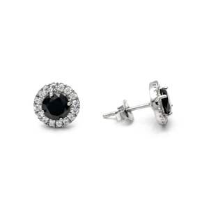 Boucles d'Oreilles Diamant Noir Et Blanc Halo 4 Prong Round Cut - Product Image 2