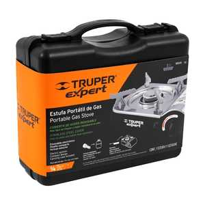 Réchaud à gaz portable Truper Expert en acier inoxydable avec allumage électronique pour le camping en plein air, conception coupe-vent, 1/4 de tour pour le gaz - Product Image 1