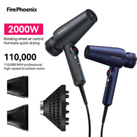 Sèche-cheveux ionique professionnel FirePhoenix M1 haute vitesse, faible bruit, technologie acoustique 8 couches, 2000W, avec accessoires diffuseurs, idéal pour hôtels