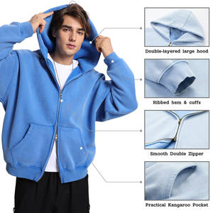 Sudaderas con capucha y cremallera de algodón con logotipo personalizado de 400 gramos para hombre, estilo informal de gran tamaño, temporada de primavera, letras con capucha tejidas de alta calidad - Product Image 4