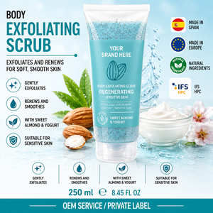 Exfoliante Corporal de Yogur de Almendras Dulces de Marca Privada 250ml OEM |   Cuidado Corporal Exfoliante Natural |   España UE - Product Image 1