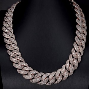 Collar de Cadena Cubana con Incrustaciones de Diamantes de Imitación de Lujo, 50 Quilates, Moissanita VVS, Chapado en Rodio, Joyería Hip Hop, Acabado en Oro Rosa, para Regalo de Fiesta - Product Image 1