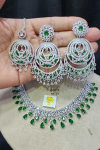 Elegant Silver Finish <b>Bridal</b> <b>Jewelry</b> <b>Set</b> Wedding Designer Alloy Tikka Zircon for Engagement & Festive Party Wear for Gifting - Product Image 3