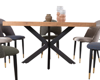 Nouvelle table à manger vintage pour la maison, design industriel moderne, forte demande, en teck massif recyclé d'Asie avec design à bandes et pieds en métal