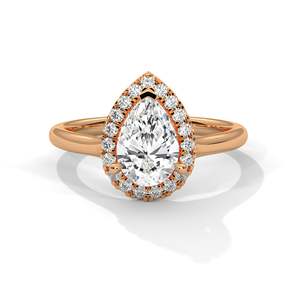Anillo de Compromiso con Diamante de Laboratorio Corte Pera y Halo, Anillo Solitario de Oro Sólido con Diamantes de Acento, Oro Amarillo, Rosa, Blanco de 14K, 18K, 10K - Product Image 2