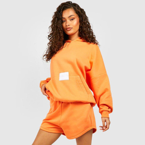 Ensemble court à capuche décontracté solide pour femmes élégantes personnalisé deux pièces au-dessus du genou vêtements de sport respirants vêtements de détente d'entraînement - Product Image 2