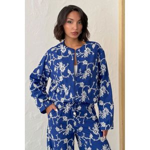Chaqueta con Cierre y Bordado de Flores Negras TOPSHOW para Mujer, Ropa Exterior Cómoda de Mezcla de Algodón para Primavera y Otoño - Product Image 2