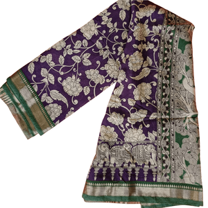 Kalamkari Embroidered Royal <b>Purple</b> Cotton <b>Saree</b> - Product Image 3