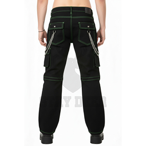 Gothic Cargo Pants Wide Leg Trousers Black Blue Chain Strap Mid Waist Breathable Streetwear for Men - Product Image 4