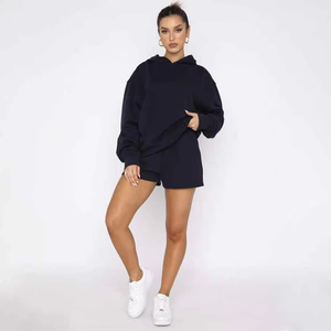 Ensemble assorti de sweat-shirt et short pour femme, au-dessus du genou, uni, tendance, décontracté, tissu doux, écologique, tenue décontractée quotidienne - Product Image 4