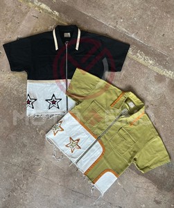 Custom Boxy Streetwear Applique Embroidery Logo Distressed Leather Vintage T-shirt <b>Zip</b> <b>up</b> <b>Polo</b> Shirt - Product Image 1