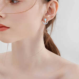 Pendientes de Plata de Ley 925 con Ancla para Mujer, Tema Náutico de Marinero en Oro Rosa con Engaste de Amatista y Piedra Lunar Incrustada - Product Image 3