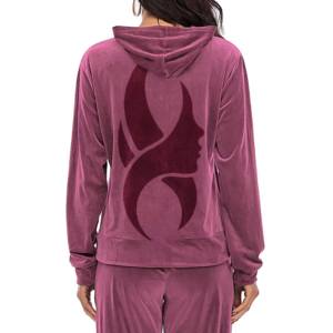 New High Quality Winter Solid Two Piece Set Hooded <b>Women's</b> 100% Cotton Zip Jacket Jogger Side Stripe <b>Velour</b> <b>Tracksuits</b> - Product Image 3