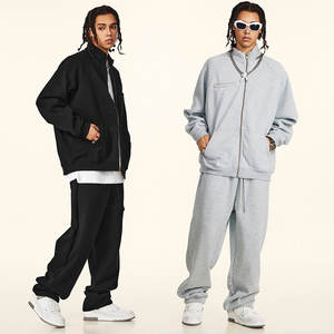 Pull-over surdimensionné de haute qualité vêtements de sport veste à glissière avec logo personnalisé avec capuche debout unisexe pour hommes femmes vente en gros - Product Image 1