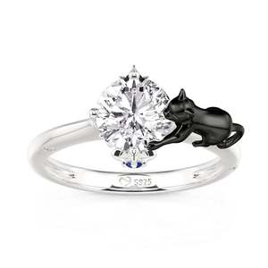 Jeulia Hug Me Sleek Black <b>Cat</b> <b>Ring</b>-Sterling Silver with Gold Plated Vintage Inlay - Product Image 3