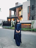 Traje Salwar Kameez/Vestido de Tres Piezas con Corte Recto, Bordado Zari y Kundan, Color Azul, Talla M-5XL, Algodón Natural Puro, para Fiesta