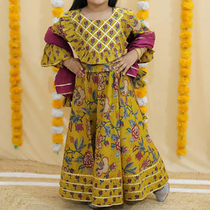 Lehenga choli Gota ชุดเดรสผ้าฝ้ายสำหรับเด็กผู้หญิง, ชุดกระโปรงผ้าฝ้ายสำหรับใส่ไปงานเลี้ยงแต่งงาน - Product Image 1