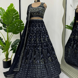 ชุดแต่งกายสำหรับนักออกแบบปาร์ตี้ lehenga choli พร้อมด้ายและลำดับการทำงาน - Product Image 1