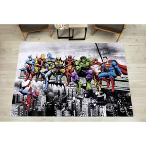 Alfombra estampada de Marvel y DC Superheroes comiendo en un rascacielos, alfombra de chenilla - Product Image 1