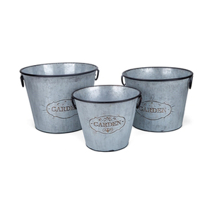 Ensemble de pots de fleurs de jardinière de décoration de jardin en métal galvanisé rond gaufré pour application extérieure et domestique - Product Image 4