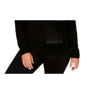 Karen Scott <b>Women's</b> Basic Casual Cardigan Embellished <b>Scarf</b> Sweater with Front Logo Breathable Warm Winter Black Small Size - Product Image 3