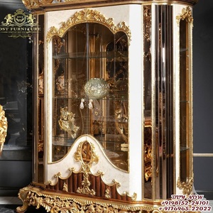 Gabinete de exhibición de Curio de oro de estilo italiano Gabinete de Curio de comedor tallado clásico Gabinete de Curio de 4 puertas de estilo francés Reino Unido EE. UU. - Product Image 5
